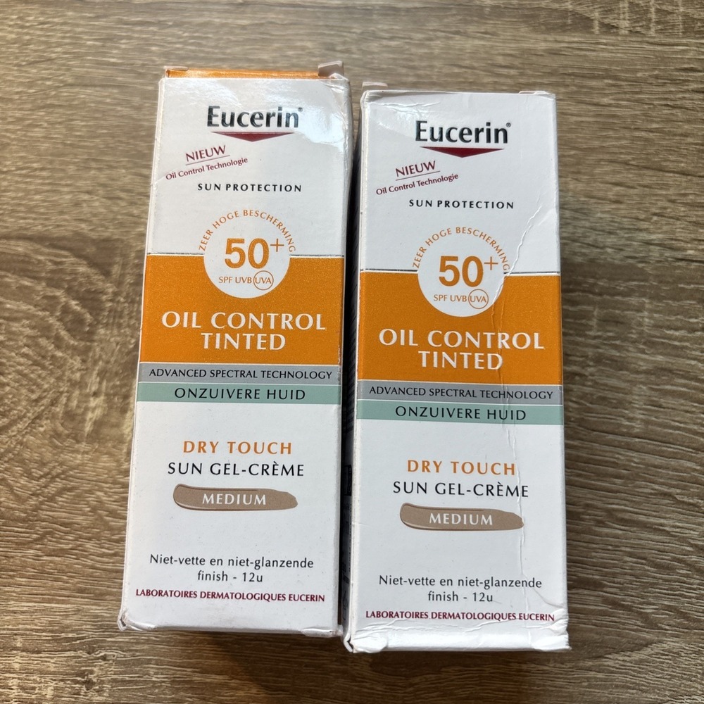 LOT OF 2 Eucerin Sun Protection Oil Control Gel-Cream Tinted Light SPF50+ 50 ml